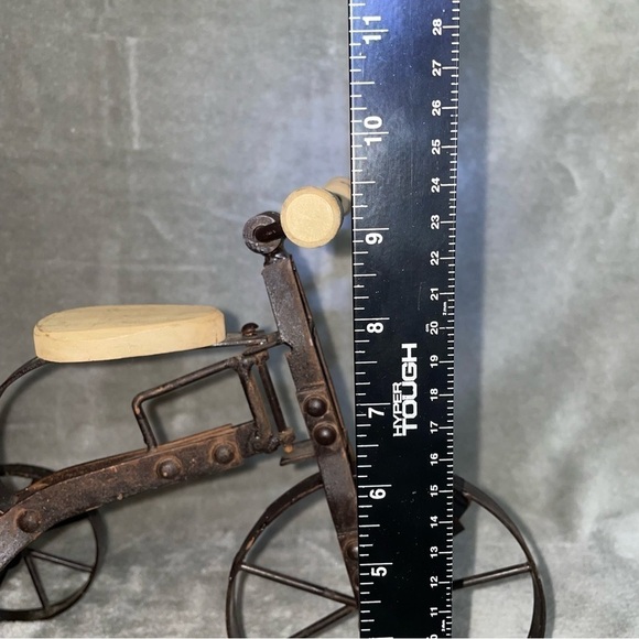 Rustic Decorative Metal Tricycle Wooden Seat & Handles - Picture 4 of 9